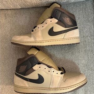 Nike Air Jordan 1 Mid Khaki Brown-Black-Baroque Brown Sz 11.5 [HV6422-200]